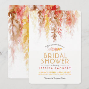Watercolor fall brown red yellow bridal shower invitation