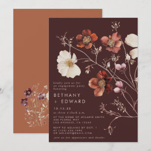 Watercolor Fall Brown Wildflower Engagement Party Invitation