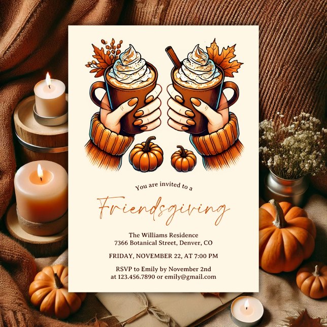 Watercolor Fall Colours Pumpkin Spice Friendsgivin Invitation (Watercolor Fall Colors Pumpkin Spice Friendsgiving Invitation)