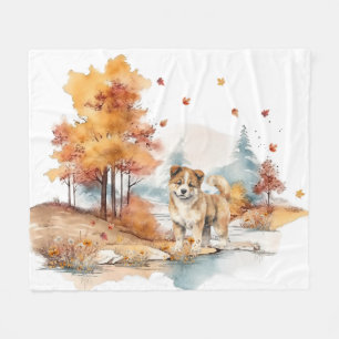 Watercolor Fall Dog Design- Akita Fleece Blanket