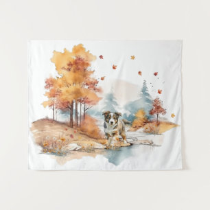 Watercolor Fall Dog Design- Australian Shepherd Tapestry