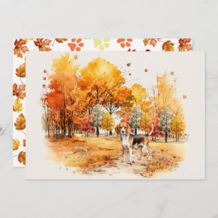 Watercolor Fall Dog Design- Beagle Card
