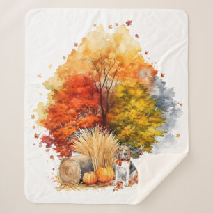 Watercolor Fall Dog Design- Beagle Sherpa Blanket