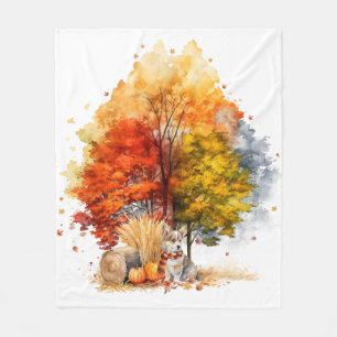 Watercolor Fall Dog Design- Corgi Fleece Blanket