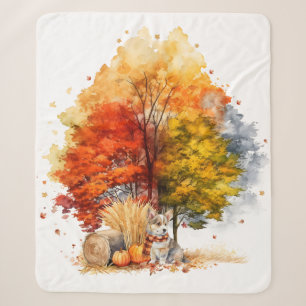 Watercolor Fall Dog Design- Corgi Sherpa Blanket