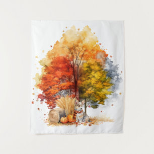 Watercolor Fall Dog Design- Corgi Tapestry