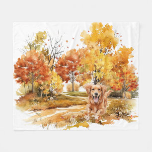 Watercolor Fall Dog Design- Golden Retriever Fleece Blanket