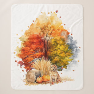 Watercolor Fall Dog Design- Golden Retriever Sherpa Blanket