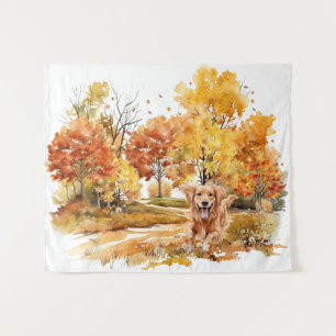 Watercolor Fall Dog Design- Golden Retriever Tapestry