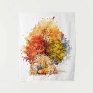 Watercolor Fall Dog Design- Golden Retriever Tapestry