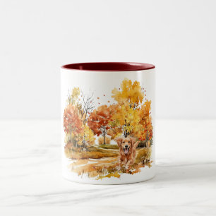 Watercolor Fall Dog Design- Golden Retriever Two-Tone Coffee Mug