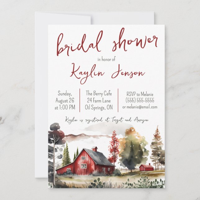 Watercolor Fall Farm Landscape Bridal Shower Invitation (Front)