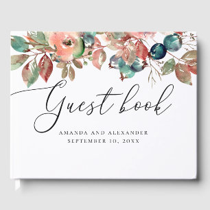 Watercolor fall floral blueberry script wedding guest book