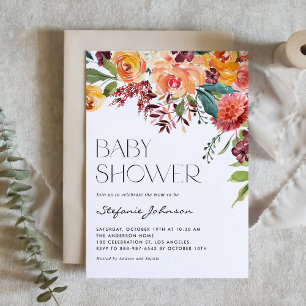 Watercolor Fall Floral Bouquet Baby Shower Invitation