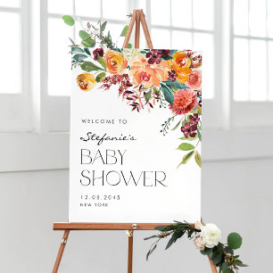 Watercolor Fall Floral Bouquet Baby Shower Welcome Poster
