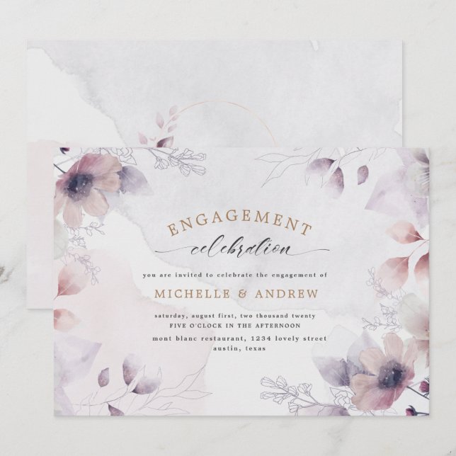 watercolor fall floral engagement invitation (Front/Back)