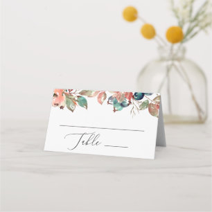 Watercolor fall floral garden wedding. Blueberry Place Card