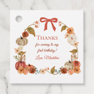 Watercolor Fall Floral Pumpkin 1st Birthday Favour Tags