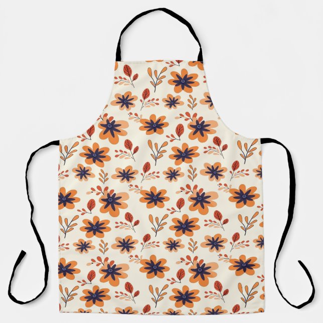  Watercolor Fall Floral Seamless Pattern Apron (Front)