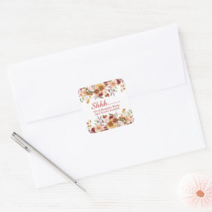 Watercolor Fall Floral Surprise Party Square Sticker
