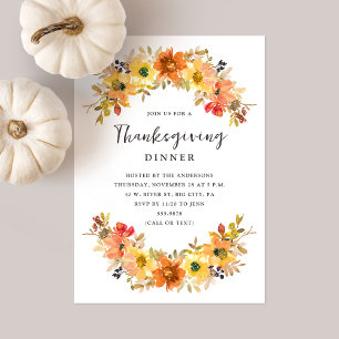 Watercolor Fall Floral Thanksgiving Dinner Invitation