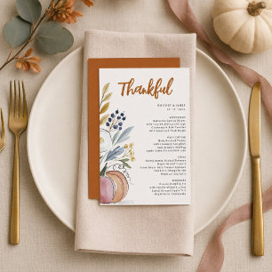 Watercolor Fall Floral Wedding Reception Dinner Menu
