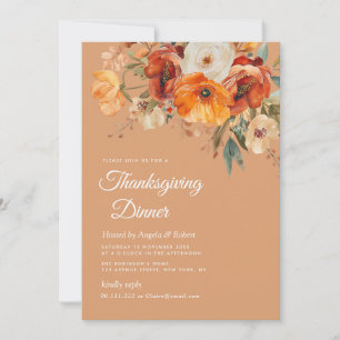 watercolor fall florals thanksgiving dinner invitation