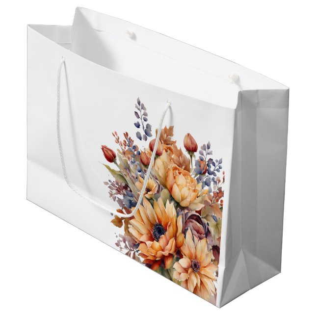Watercolor Fall Flowers- Large Gift Bag (Front Angled)