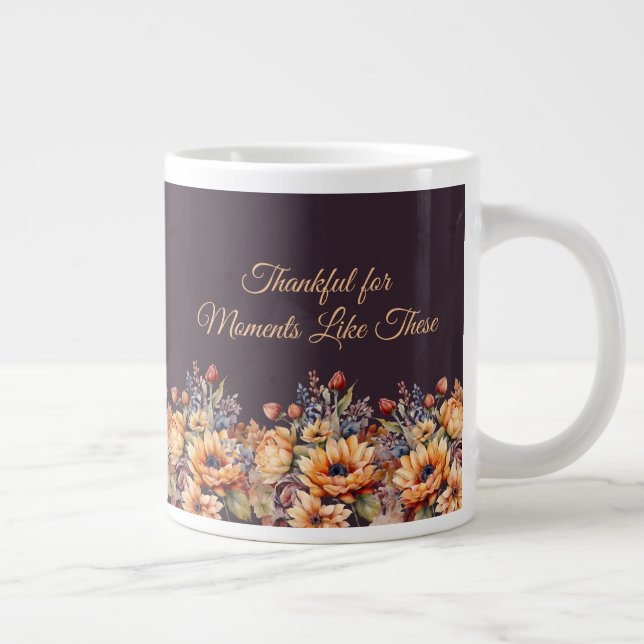 Watercolor Fall Flowers-Purple Large Coffee Mug (Right)