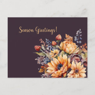 Watercolor Fall Flowers-Season Greetings- Postcard