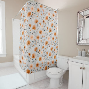 Watercolor Fall Flowers Simple Minimalist Floral Shower Curtain
