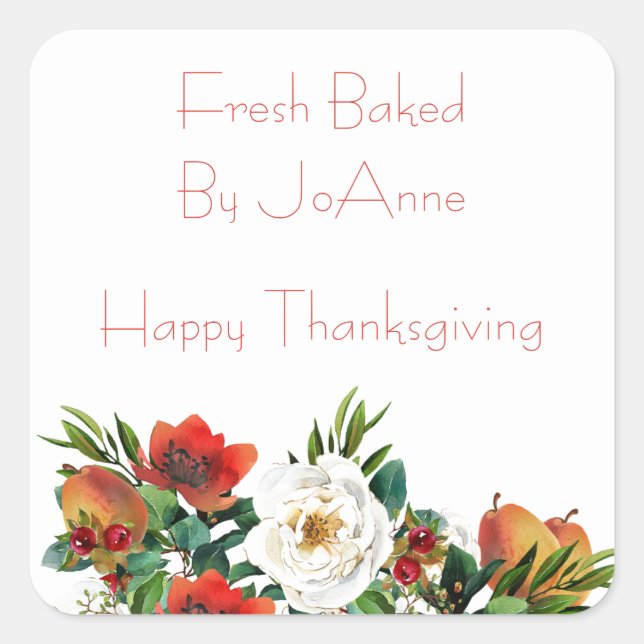 Watercolor Fall Flowers Square Sticker (Front)