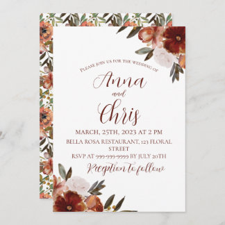 WATERCOLOR FALL FLOWERS WEDDING  INVITATION