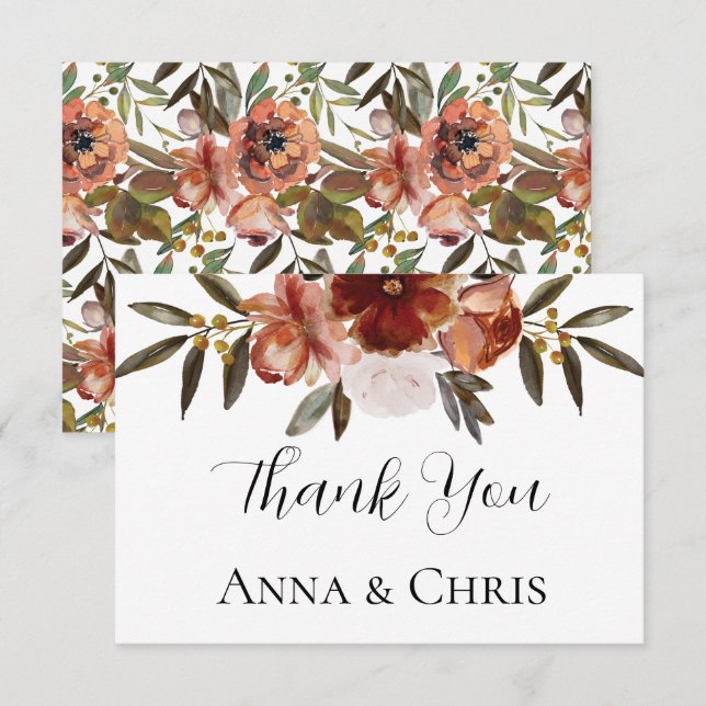 WATERCOLOR FALL FLOWERS WEDDING  THANK YOU CARD (Front/Back)