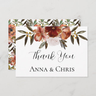 WATERCOLOR FALL FLOWERS WEDDING  THANK YOU CARD