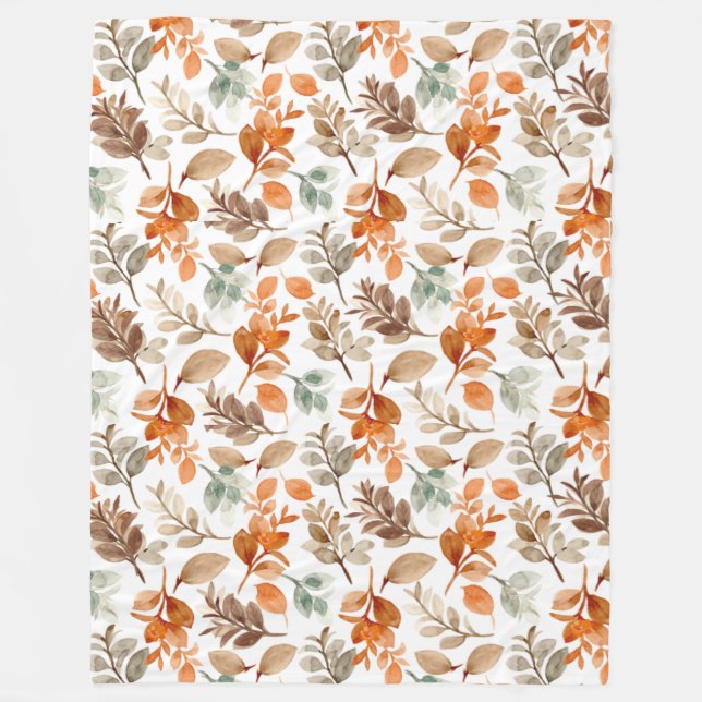 Watercolor Fall Foliage Fleece Blanket (Front)
