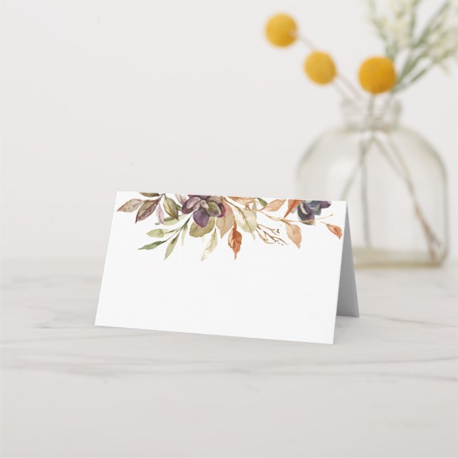 Watercolor Fall Foliage Succulent Place Cards (Front)