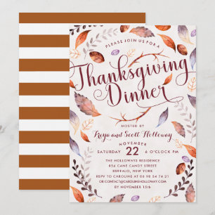 Watercolor Fall Foliage Thankgiving Dinner Invitation