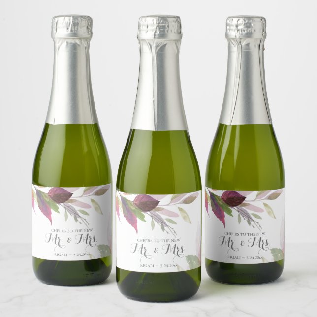 Watercolor Fall Foliage Wedding Reception Sparkling Wine Label (Bottles)