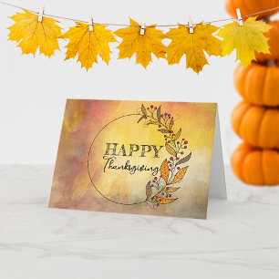 Watercolor Fall Foliage Wreath Thanksgiving Card