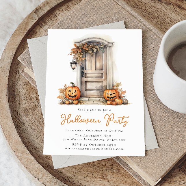 Watercolor Fall Front Porch Halloween Party Invitation (Creator Uploaded)
