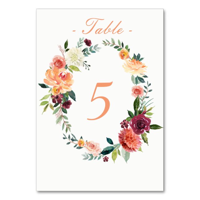 Watercolor Fall Garden Table Number Card (Front)