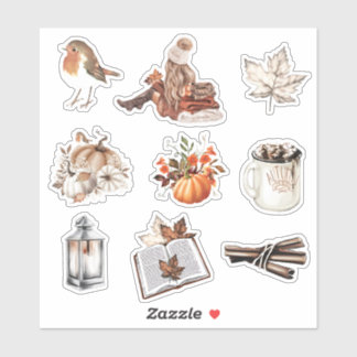 Watercolor Fall girl reading scrapbook stationery