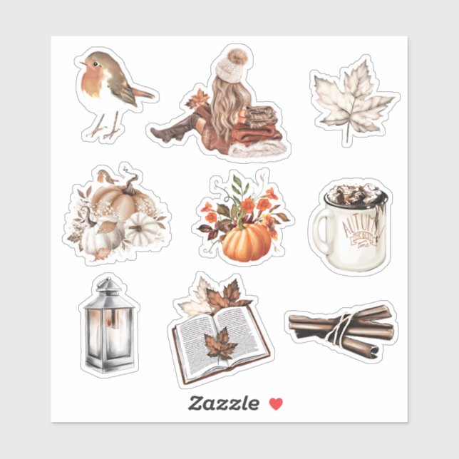 Watercolor Fall girl reading scrapbook stationery (Sheet)