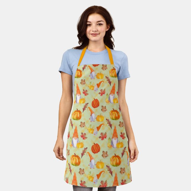 Watercolor Fall Gnomes, Pumpkins And Leaves Apron (Worn)