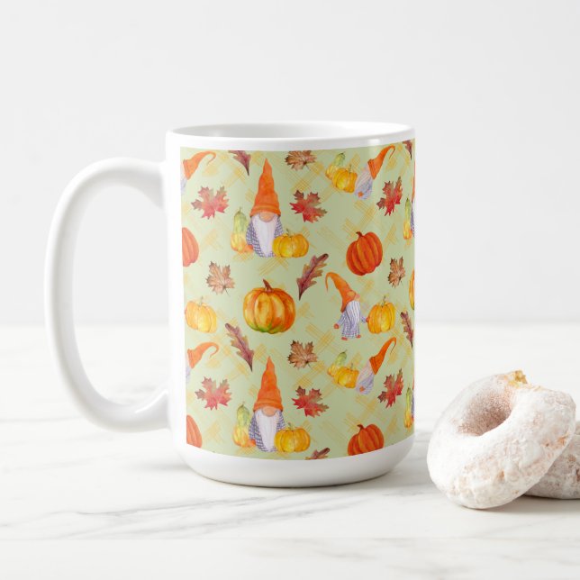 Watercolor Fall Gnomes, Pumpkins And Leaves Coffee Mug (With Donut)