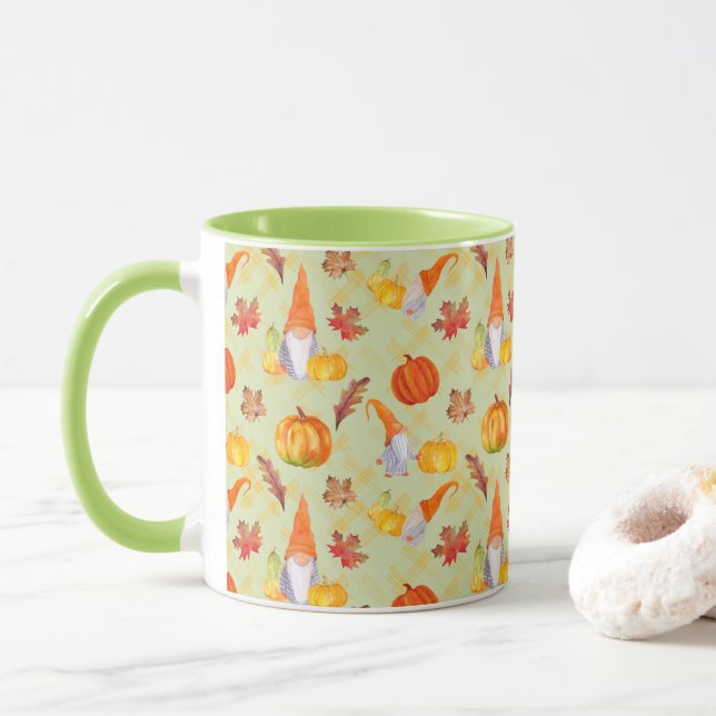 Watercolor Fall Gnomes, Pumpkins And Leaves Combo Mug (With Donut)