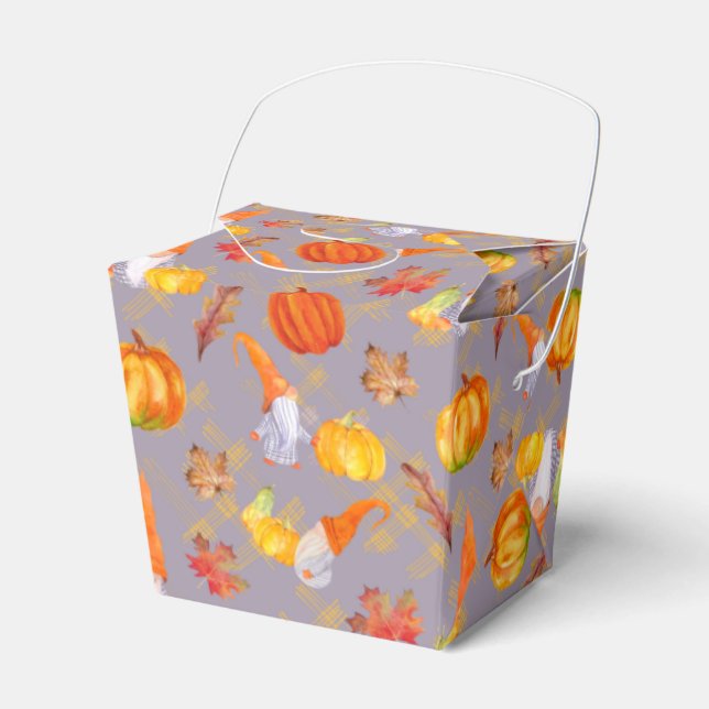 Watercolor Fall Gnomes, Pumpkins And Leaves Favour Box (Front Side)