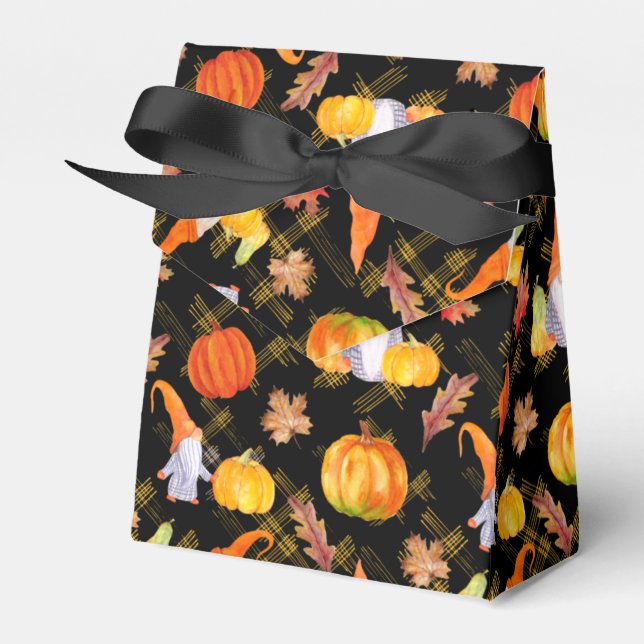 Watercolor Fall Gnomes, Pumpkins And Leaves Favour Box (Front Side)