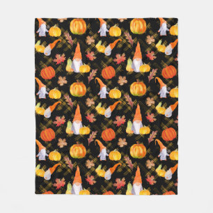 Watercolor Fall Gnomes, Pumpkins And Leaves Fleece Blanket